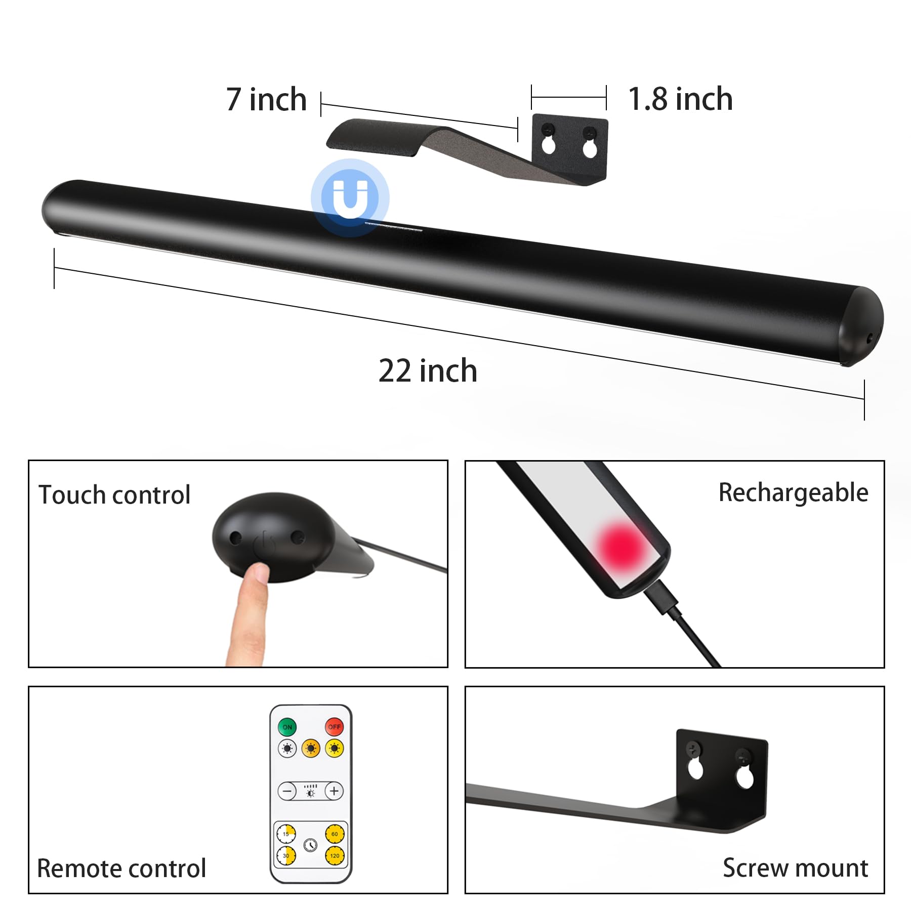 22'' Metal Art LED Display Light with 400LM, 3 Colors, Dimmable