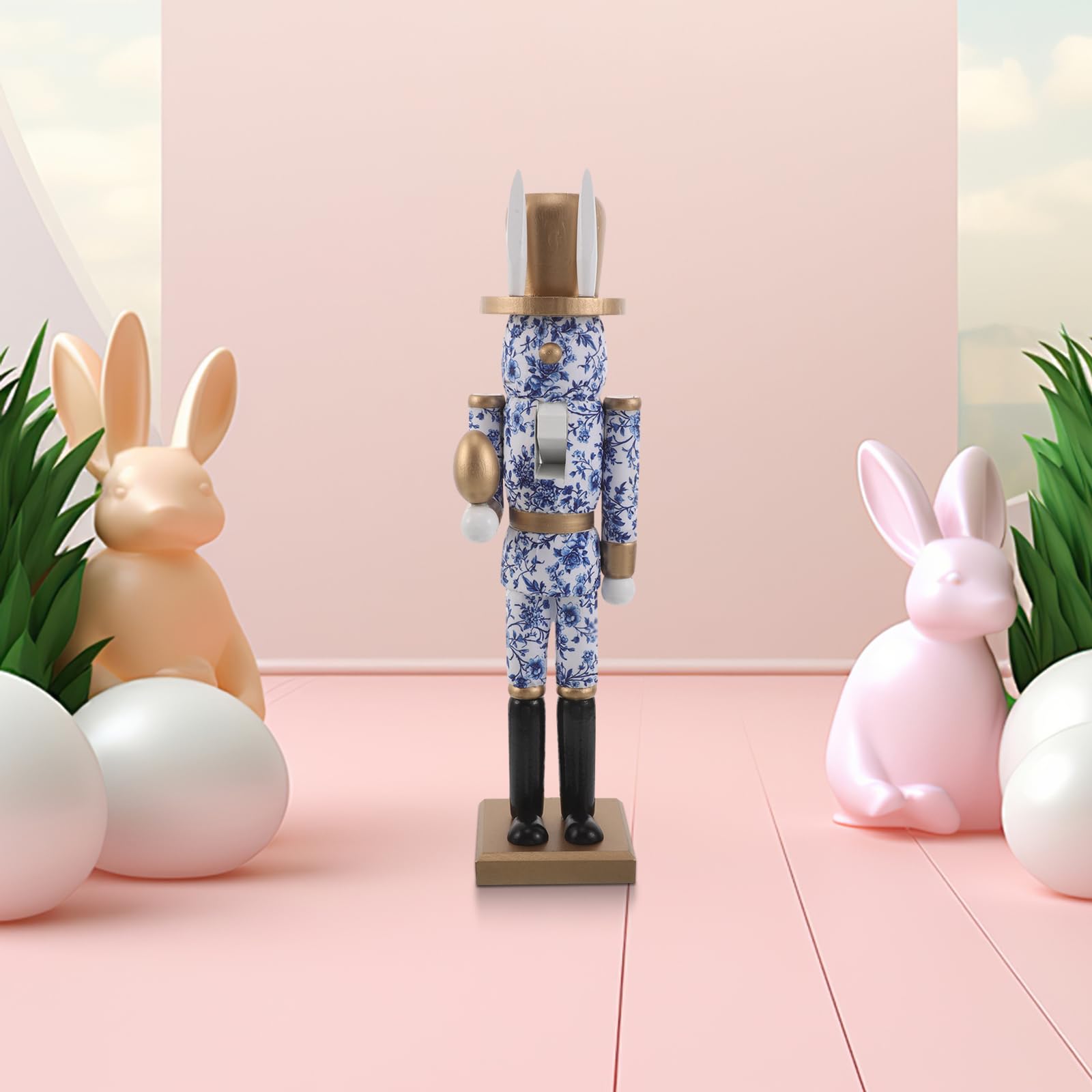 Osterhasen Platzsparende Tischdekoration Kunstharz Nussknacker Figur und mit Blauem Hasenmotiv Osterdeko im Orientalischen Stil für Frühlingsfeste