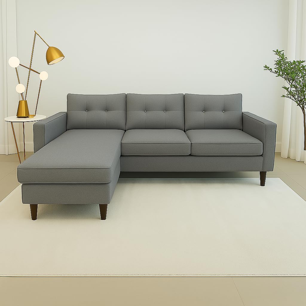 MUEBLIX.COM - Sofa 3 Plazas Chaiselongue Duruelo, Chaiselonge Intercambiable, Asientos y Respaldo Acolchados, Sofa con Estructura de Madera y Aglomerado, Sofas de Salón Modernos, Color Gris