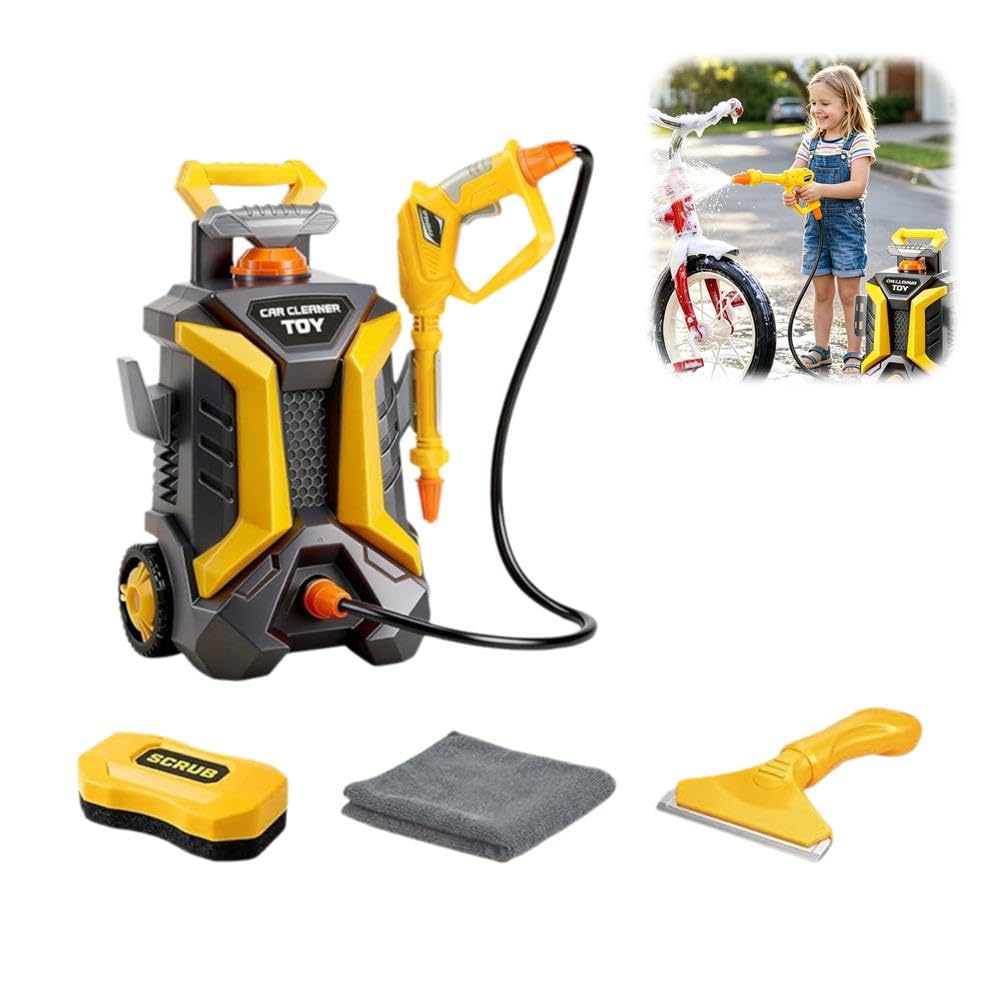 Kids Pressure Washer Toy, Outdoor Car Wash Playset For Patio Lawn Garden, Self G Powered 3+, Water Washer Toy, Pressure Ages