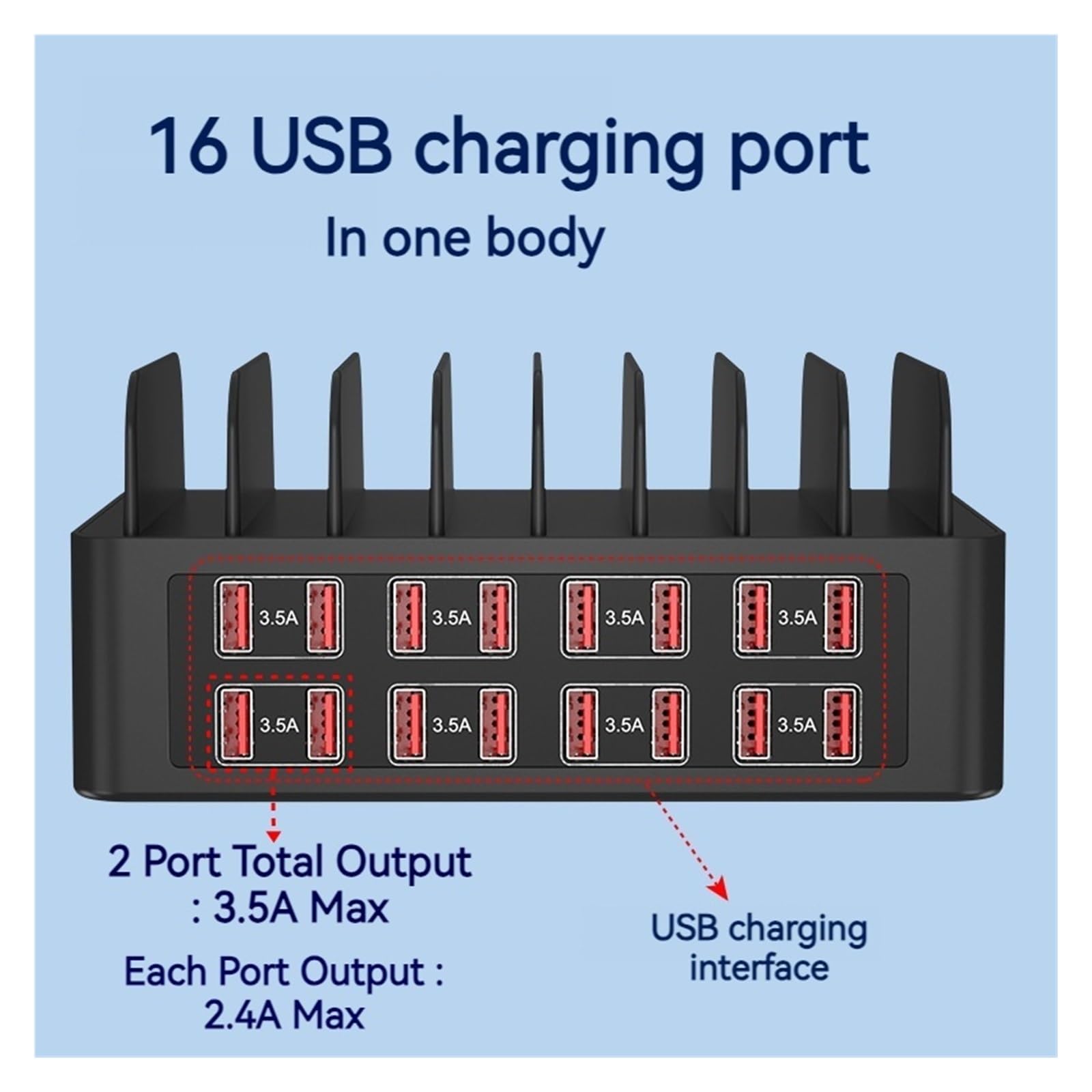 Caricabatterie Universale Multi USB da 150 W, Stazione di Ricarica USB a 16 Porte, Supporto for Tablet(E-U-Plug)