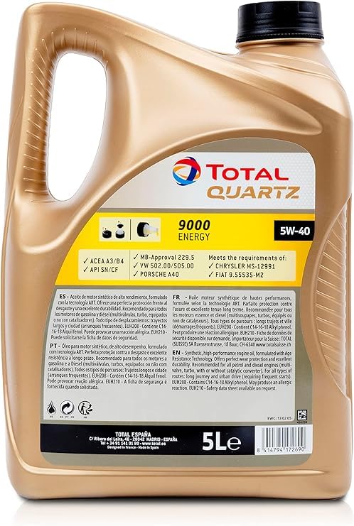 TOTAL Olio lubrificante per motori Total Quartz 9000 Energy 5W-40 5 litri-