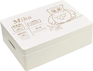 CHICCIE Caja de madera para nacimiento, diseño de búho, 40 x 30 x 14 cm, color blanco