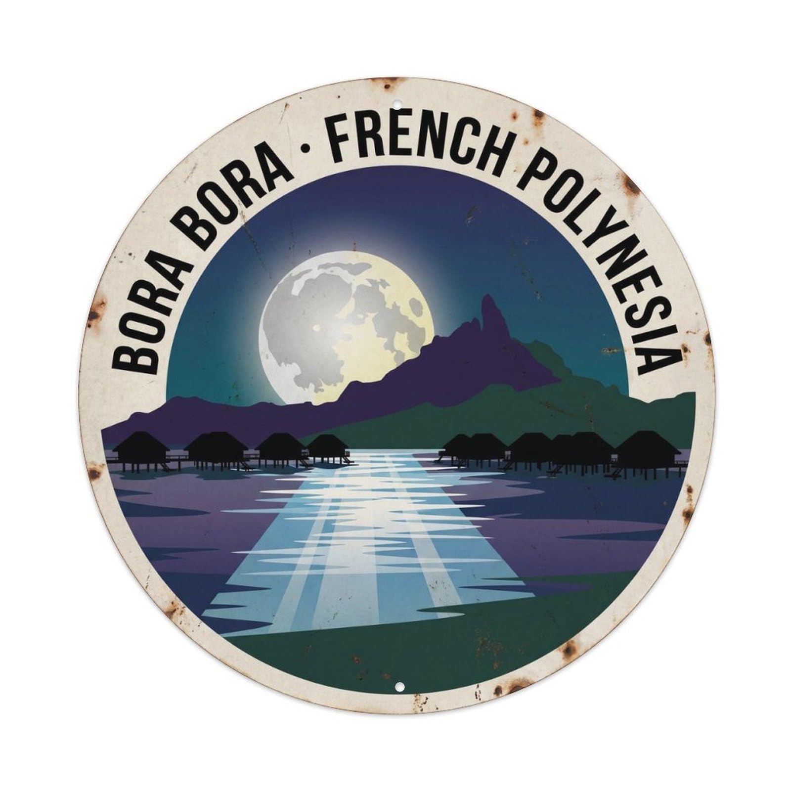 Moonrise BoraBora Lagoon Full Moon Vintage Island Metal Tin Sign