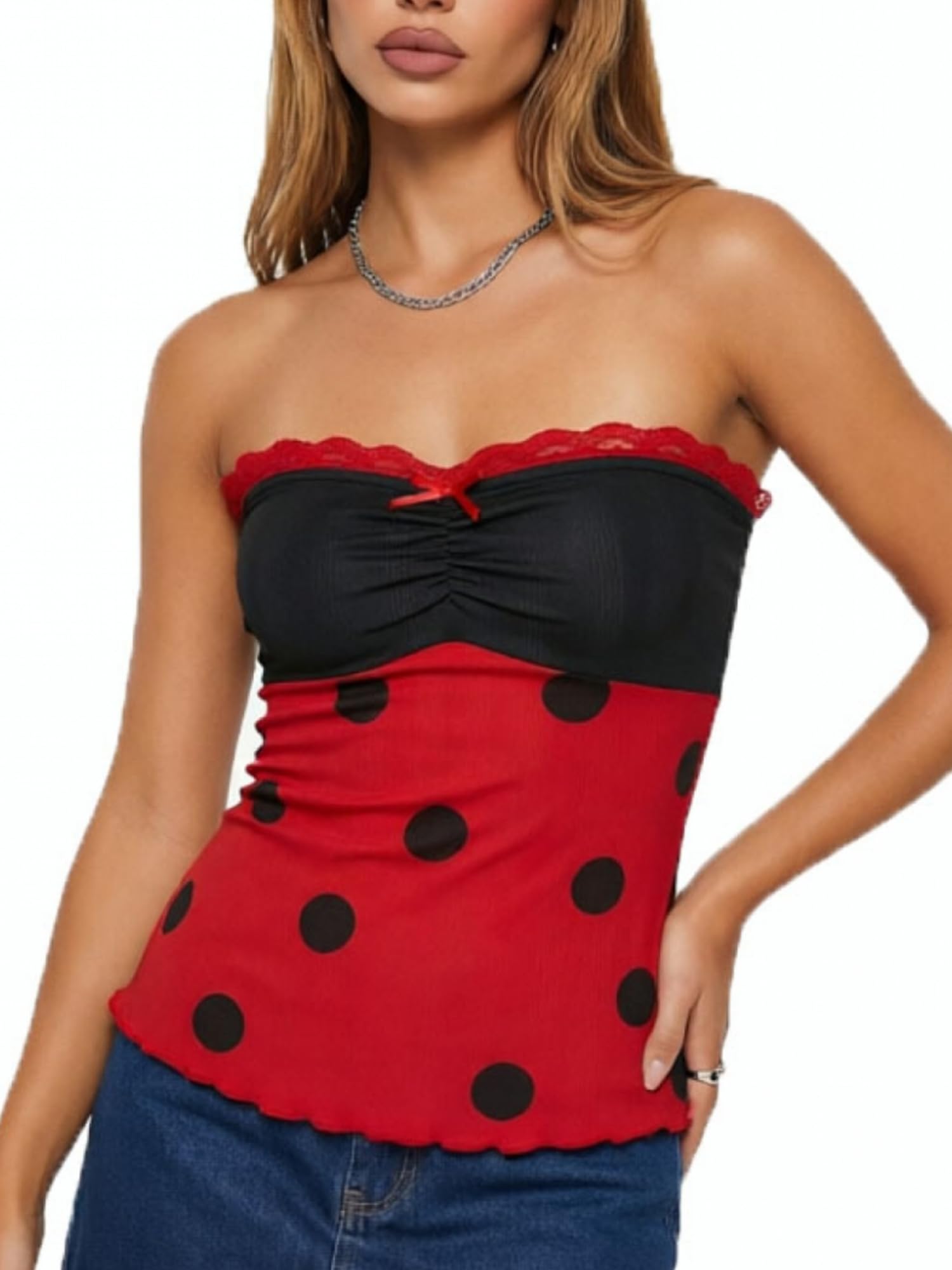Women Cute Bee Ladybug Shirt Spaghetti Strap Halloween Costume (F-Red, L)