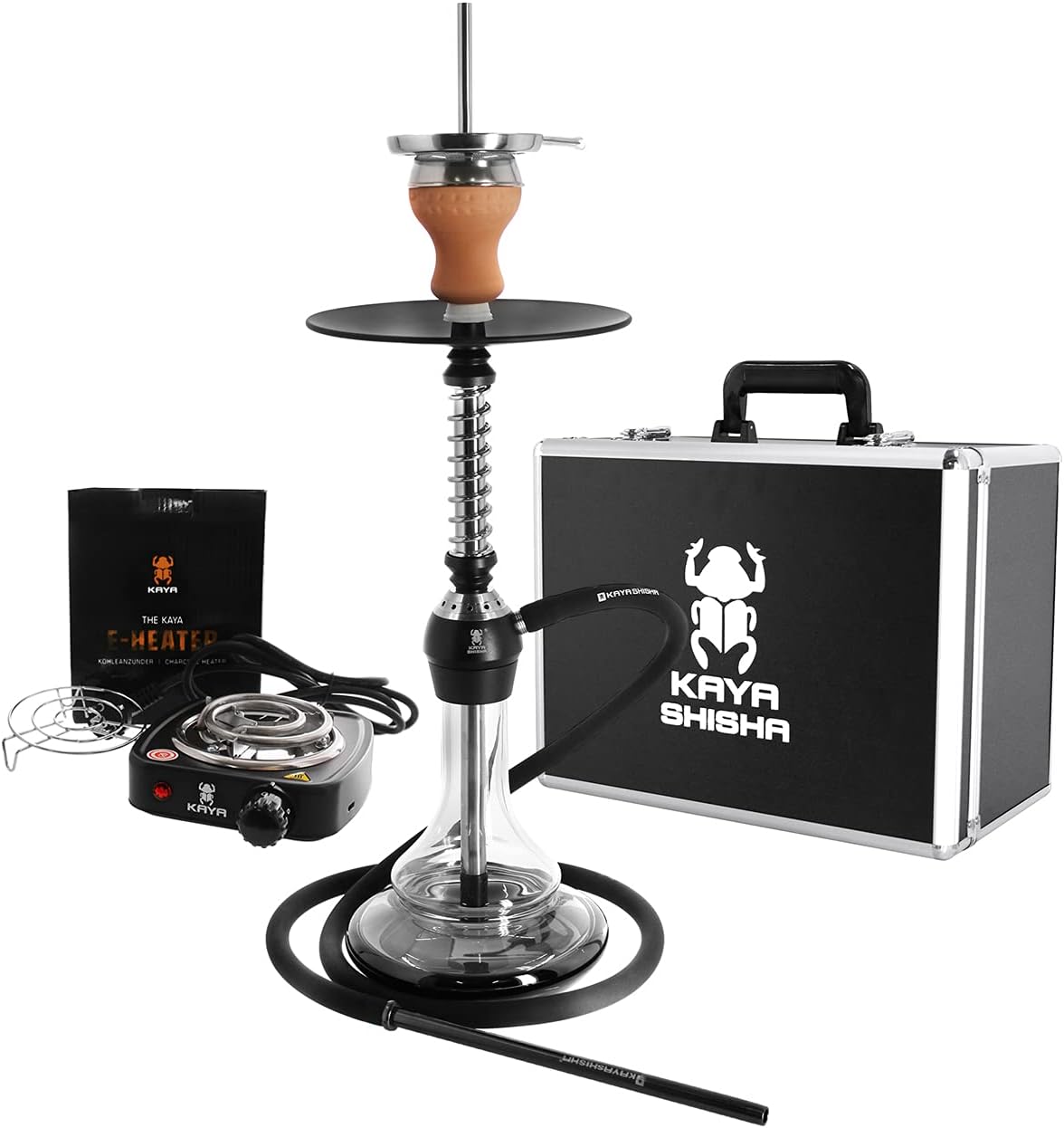Elox Eco 580 Twist - Set de shisha en maletín (pipa de agua, encendedor, 1 kg carbón natural, cazoleta de chimenea, pinzas y accesorios (Blackground)