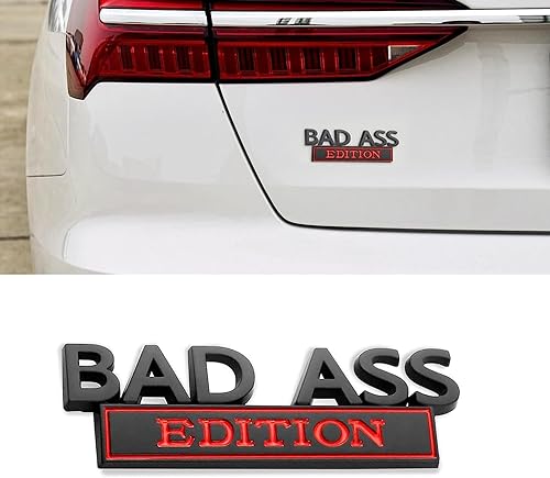 Hawyet 1 calcomanía para insignia de guardabarros de automóvil, 3.93 x 1.33 pulgadas, edición Bad Ass, aleación de zinc, calcomanía para capó del