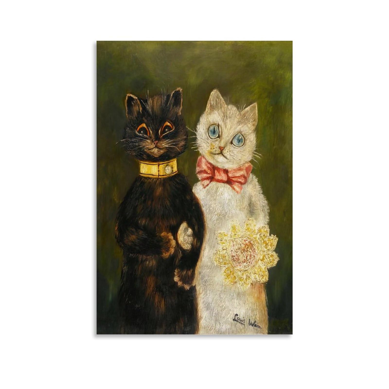 Cat Bride And Groom By Louis Wain Painter Artwork Poster Picture Print Canvas Wall Paint Arts Decor Modern Home Artworks Gift Idea 12x18inch(30x45cm)