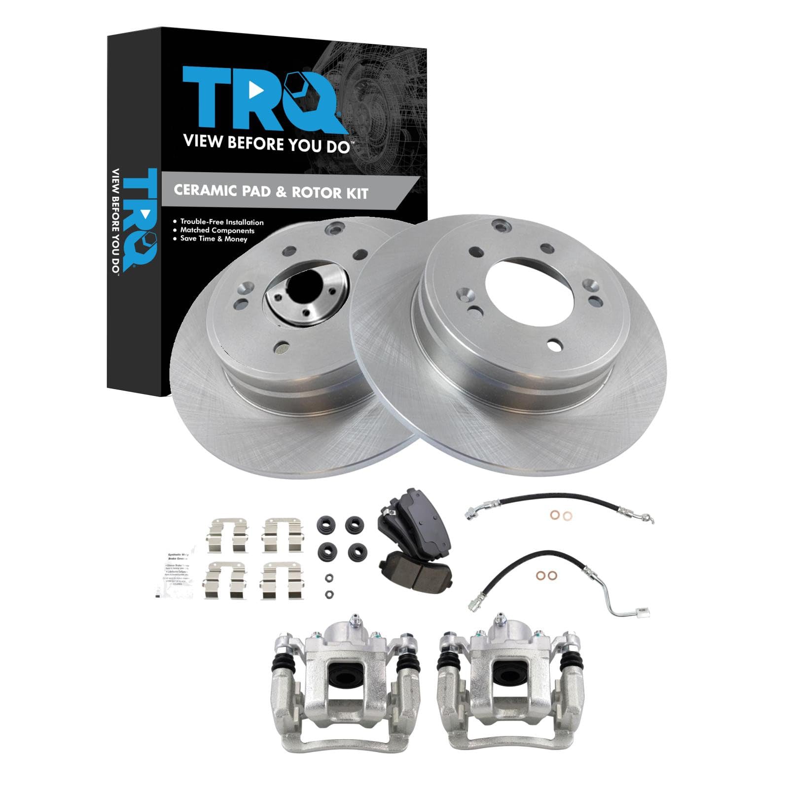 TRQ Rear Brake Pad &amp; Rotor Kit Ceramic Compatible with 2015 Hyundai Sonata
