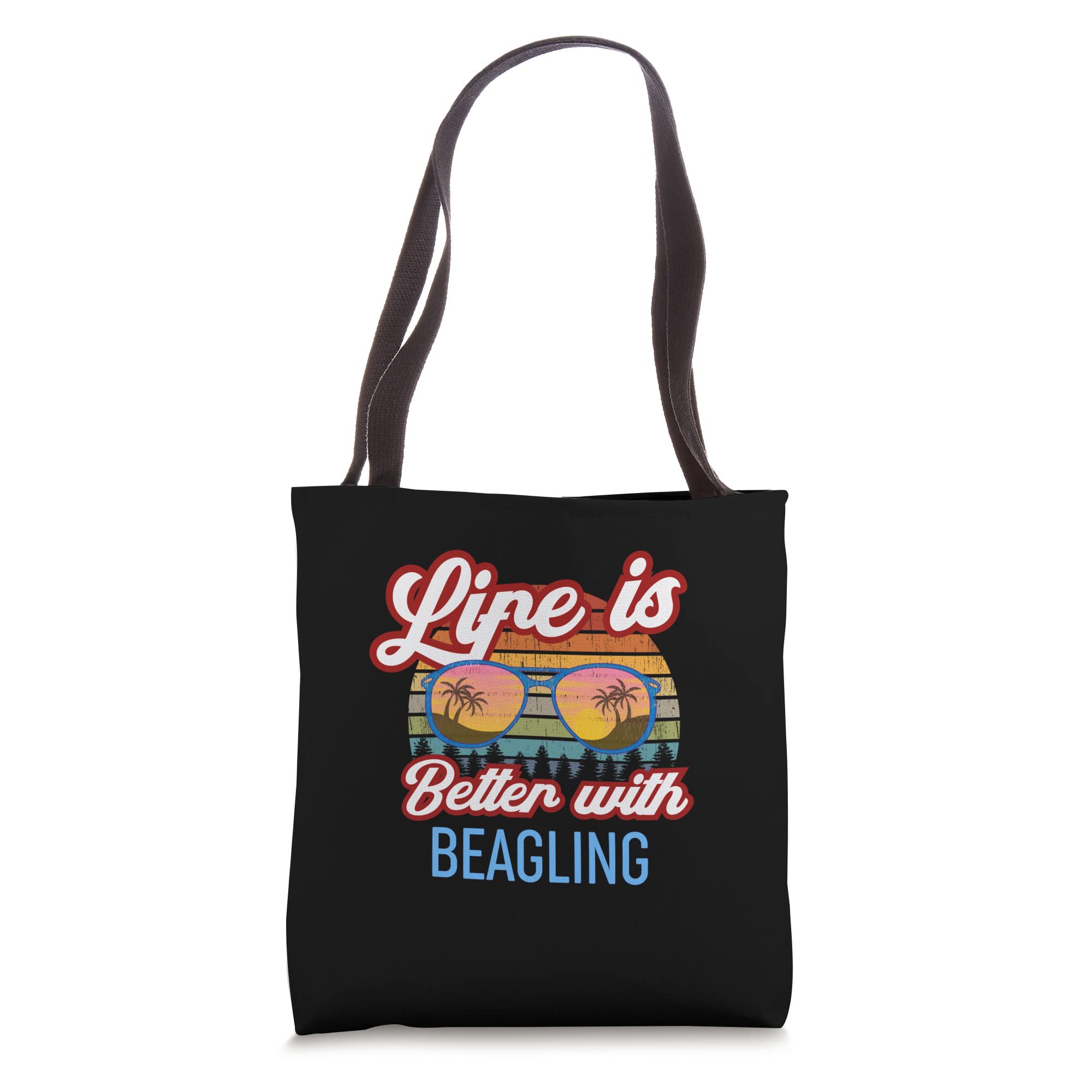 Retro Sunset Slogan - Life is Better With Beagling! Tote Bag