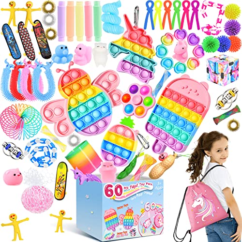 (60 Pcs) Fidget Toys Figetsss Pack Perfect for Girls Age 810 Pop