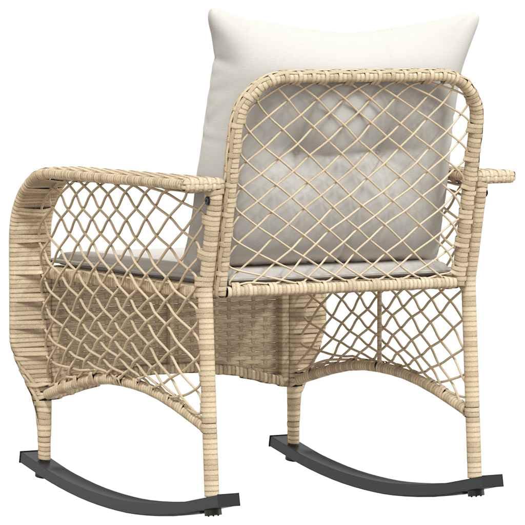Silla mecedora de jardín beige, ratán sintético, acero, 67x75x75 cm, resistente a UVA, capacidad 110 kg