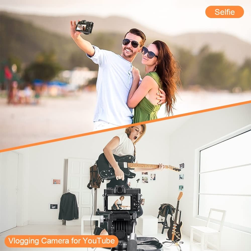 Obiettivo grandangolare 48MP Fotocamera digitale Fotografia Videocamera Vlog for webcam in streaming live Zoom digitale 4K 16X Selfie Regalo per principianti(16G TF Card,CDR10 Pink-Lens)