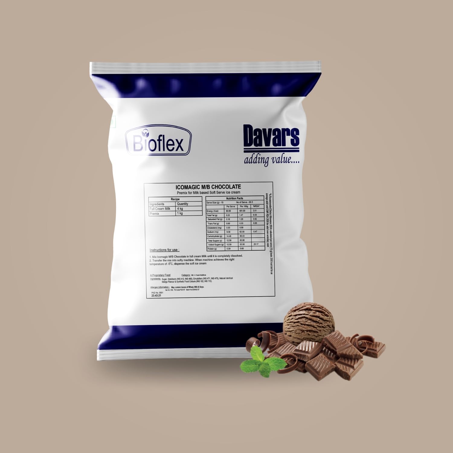 Davar's Ico Magic Chocolate Ice Cream Premix Powder – 1kg | Softy & Scoop Ice Cream Mix for Homemade Frozen Desserts, Milkshakes & Parlour Use
