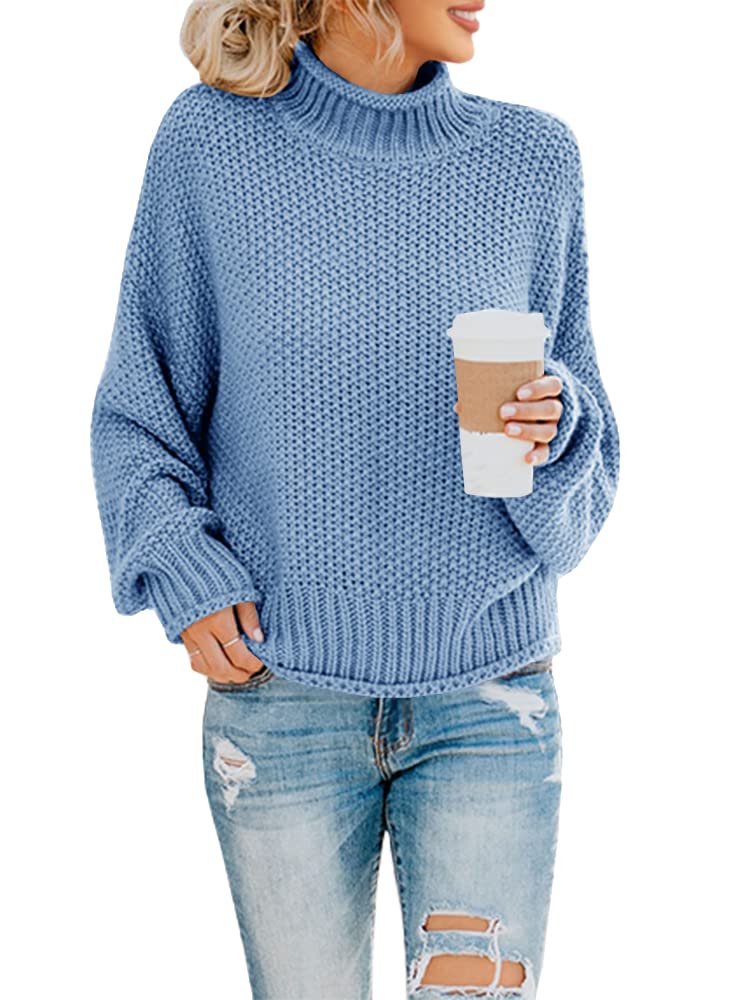Saodimallsu Womens Turtleneck Oversized Sweaters Batwing Long Sleeve Pullover Loose Chunky Knit Jumper