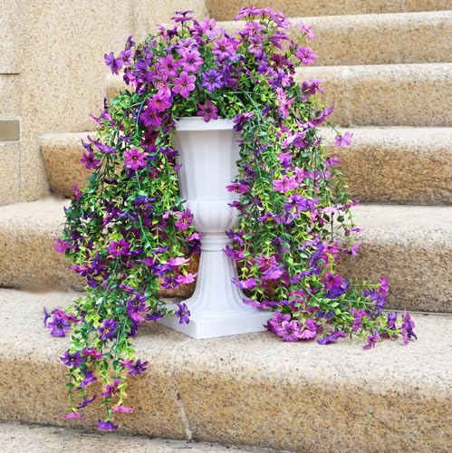 Obmnor Artificial Hanging Flowers, 4 Pack, Double Purple - image 5