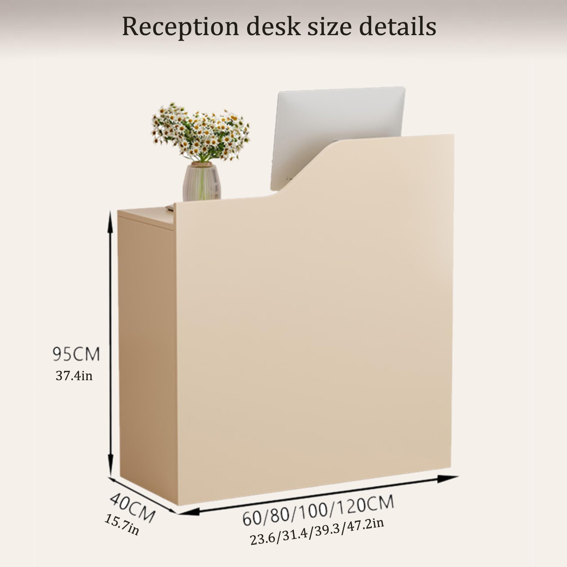 Bancone Reception,Banco Cassa per Negozio Ufficio,Tavolo Bancone con Cassetto,Bancone Espositivo,Semplice Moderno Tavolo Bar MDF,per Sale aziendali,Pasticcerie,Frutterie,Hotel(Cream,60x40x95cm)