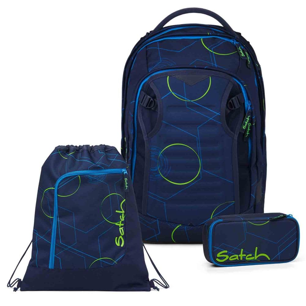 Satch Match Plus Schulrucksack Set 3tlg. inkl. Schlamperbox und Sportbeutel (Blue Tech)