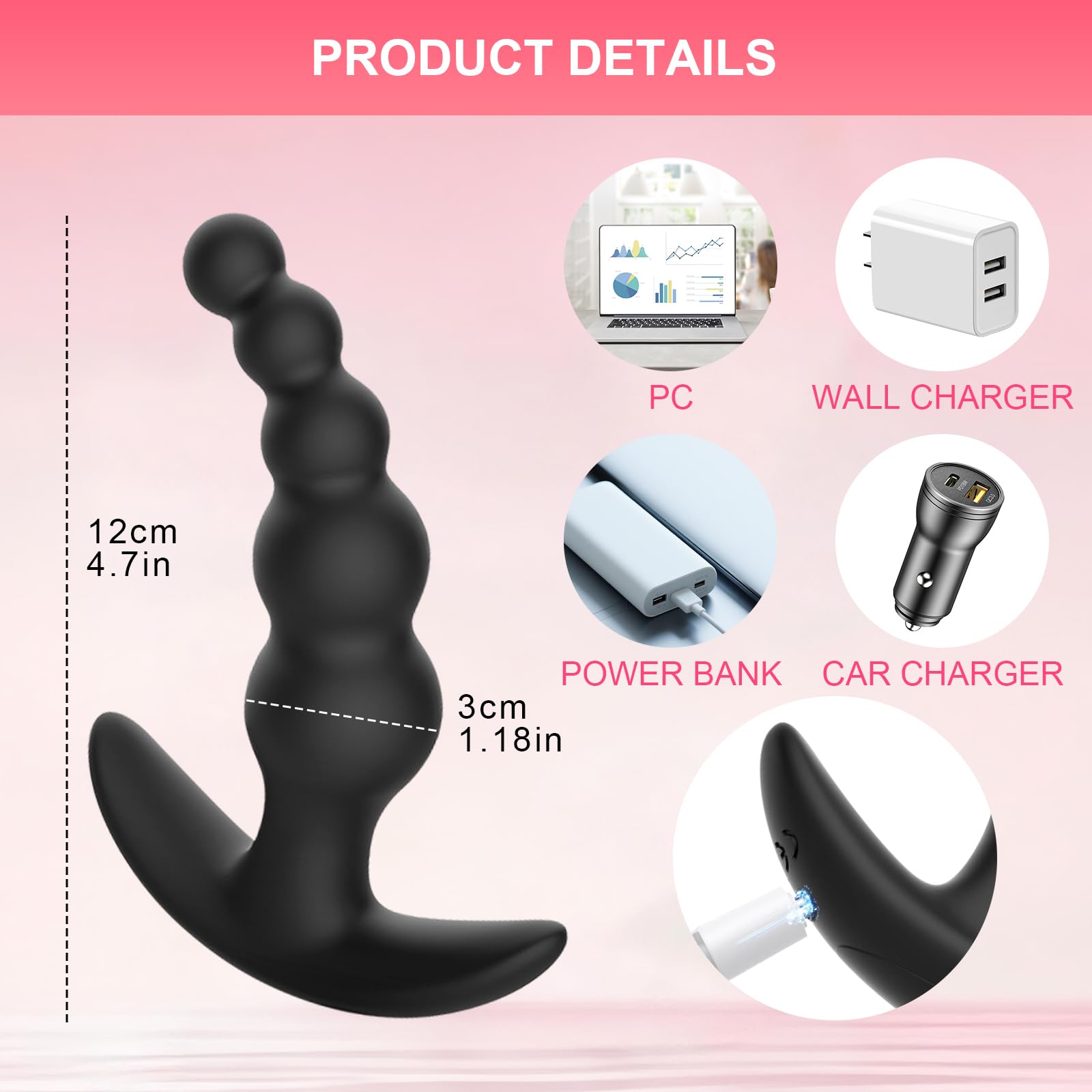 Vibrador Anal de 5 Perlas con APP y Mando a Distancia Plug Anal para Hombre, Estimulación de Próstata Juguete Anal para Parejas 9 Modos de Vibración Recargable Impermeable