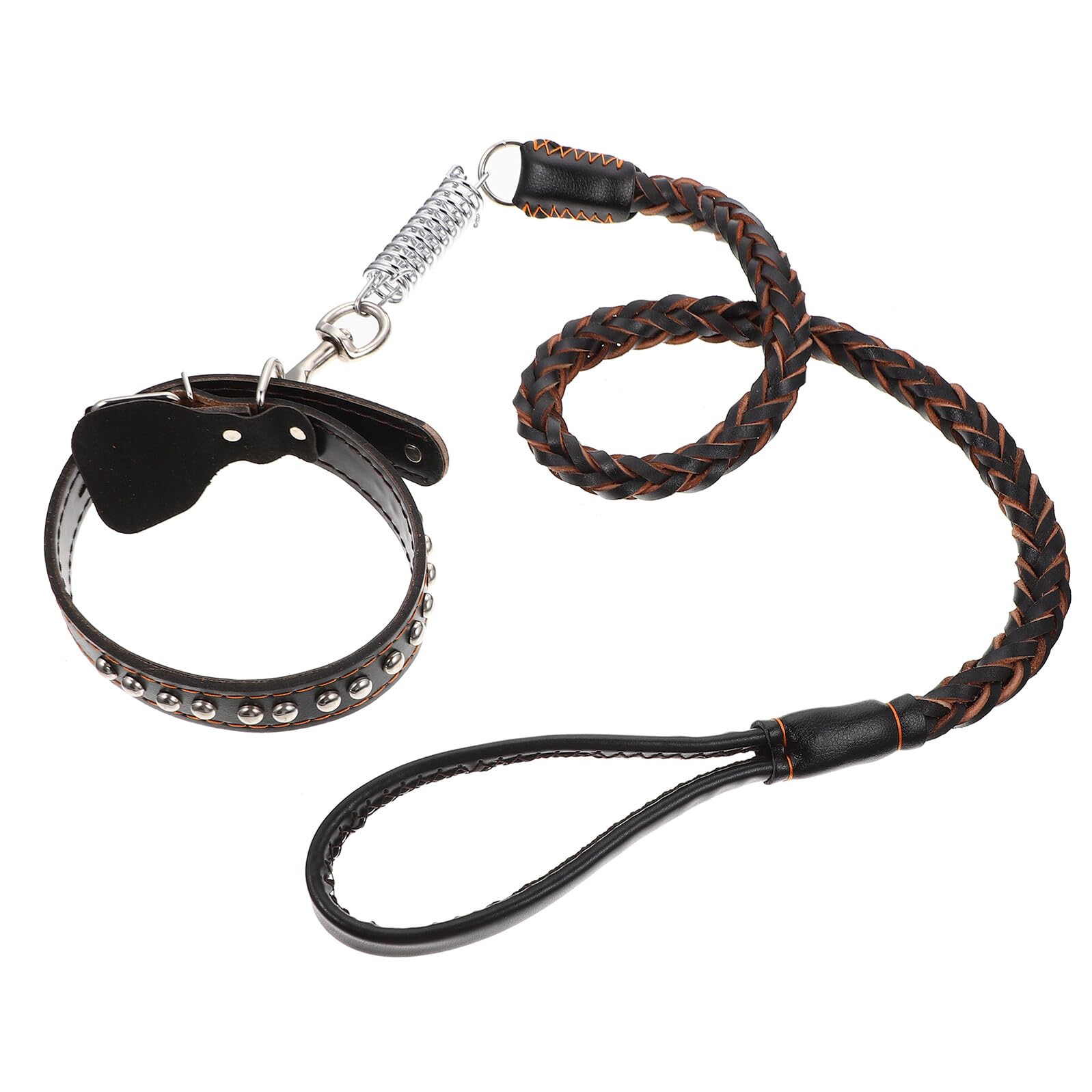VANZACK Guinzaglio e Collare per Cani Grandi in Pelle Intrecciata Resistente e Comodo Controllo una Mano per Passeggiate all Aperto