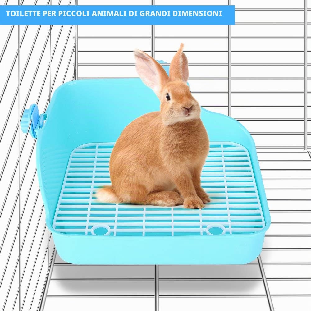 Toilette Grande per Piccoli Animali, Lettiera in Plastica per Animali Domestici per Conigli, Cincillà, Porcellini D'India, Fibbia di Fissaggio Incrociata e Deflettore Aumentato