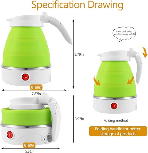 Miniatura 2 de Hervidor eléctrico plegable de viaje (110 voltios), tetera eléctrica portátil de viaje, hervidor eléctrico pequeño de silicona de grado alimenticio