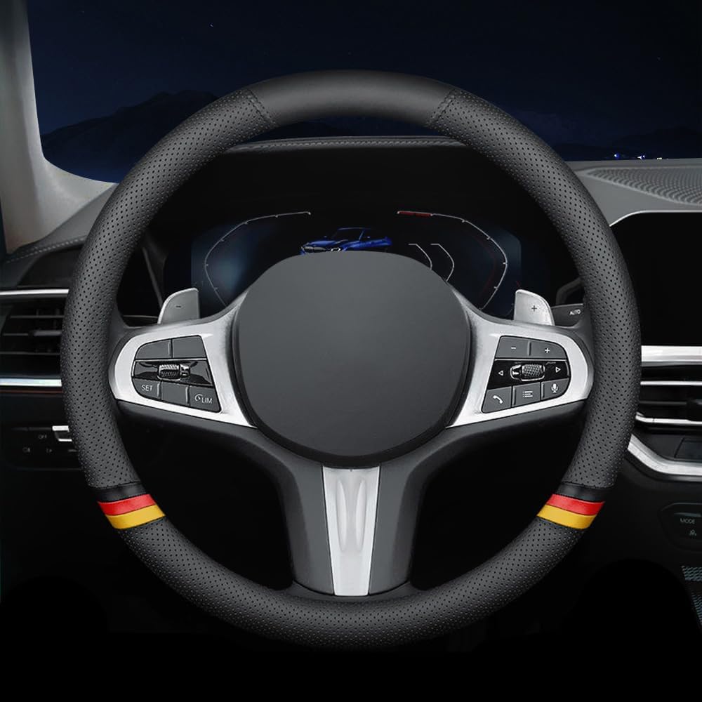 New Nappa Leather Car Steering Wheel Cover, Comfortable, Non-Slip, Sporty Style.for BMW Car Steering Wheel Covers.Black Yellow