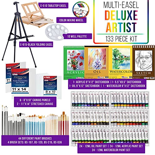 U.S. Art Supply 133-Piece Deluxe Ultimate Artist Painting Set with Aluminum and Wood Easels, 72 Paint Colors, 24 Acrylic… - Image 3