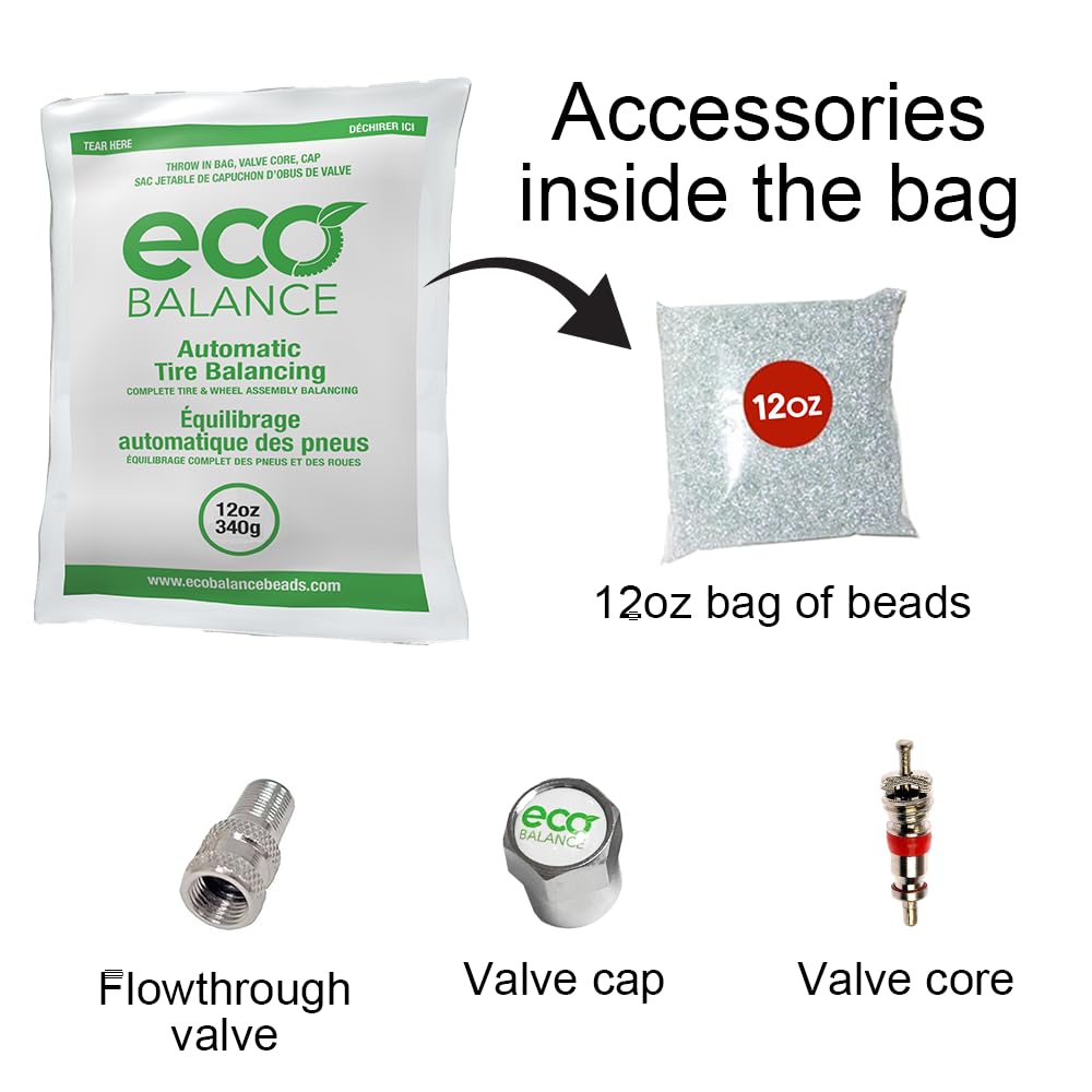 ECO Balance 12-EB4 Centrifugal Force Tire/Wheel Balancing Beads - Off-Road Vehicles, Light Duty Truck Tires, (4) 12oz Balance Bead Bags, (4) Valve Caps and Cores