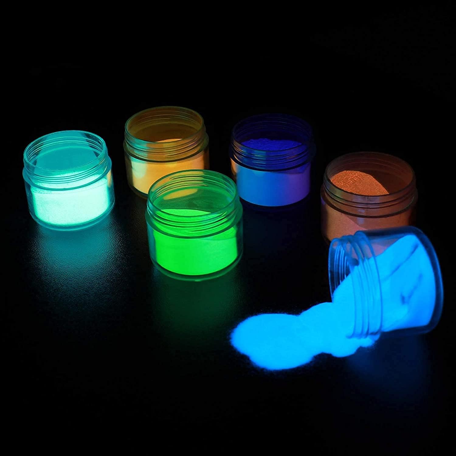 Glow In The Dark Pigment Powder with UV Lamp, 6 Colors Skin Safe Glowing Luminous Powder Dye for Epoxy Resin, Slime, Nail Art, Acrylic Paint and Halloween Party Decoration, 0.7oz Each(Total 4.2oz)