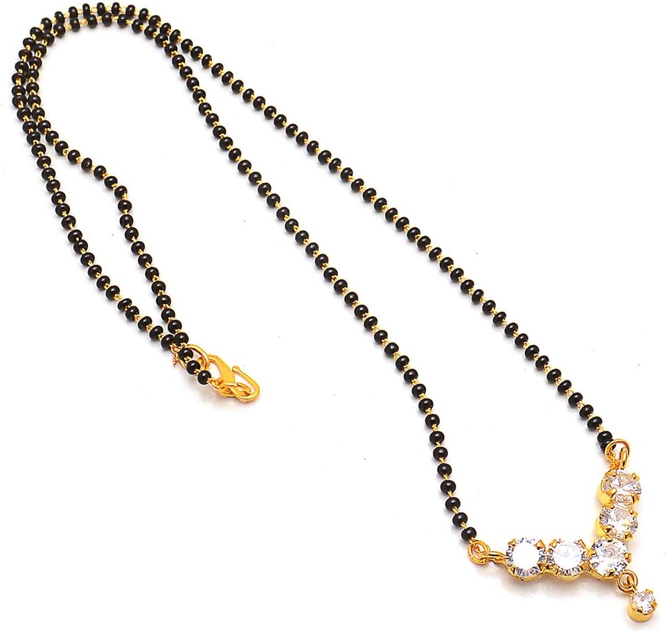 Mandi Mangalsutra for Women, CZ Multi-Stones Gold-Plated Pendant, Black Crystal Beaded Chain, Traditional Indian Jewelry Necklace for Weddings, Festivals, Gifts - Elegant Mangalsutra Necklace