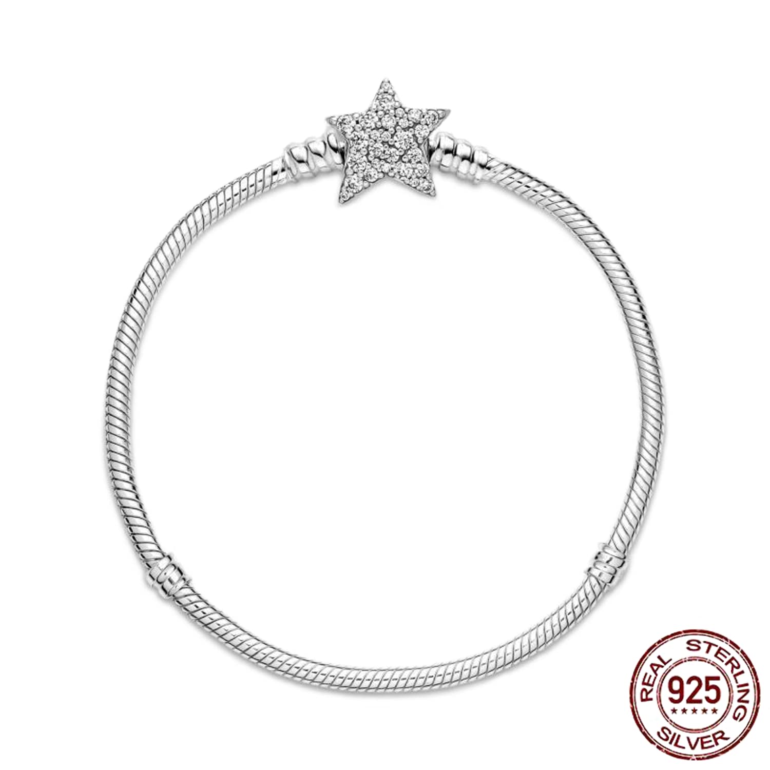 Armband New 2024 Semi-Rigid Stern Damen Original Steifheit Anhänger Basis Mädchen Armbänder Clip Fix Angebot Charm Kette Silber Haken Verschluss Box Rosa Bead Sterling-Silber