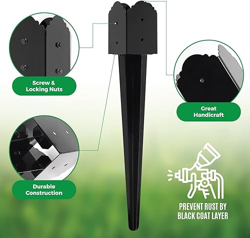 Miniatura 4 de Anclaje de metal resistente para poste de valla, 24 x 4 x 4 pulgadas, pico de tierra para buzón, comedero de pájaros, terraza, pancarta (juego de 4)