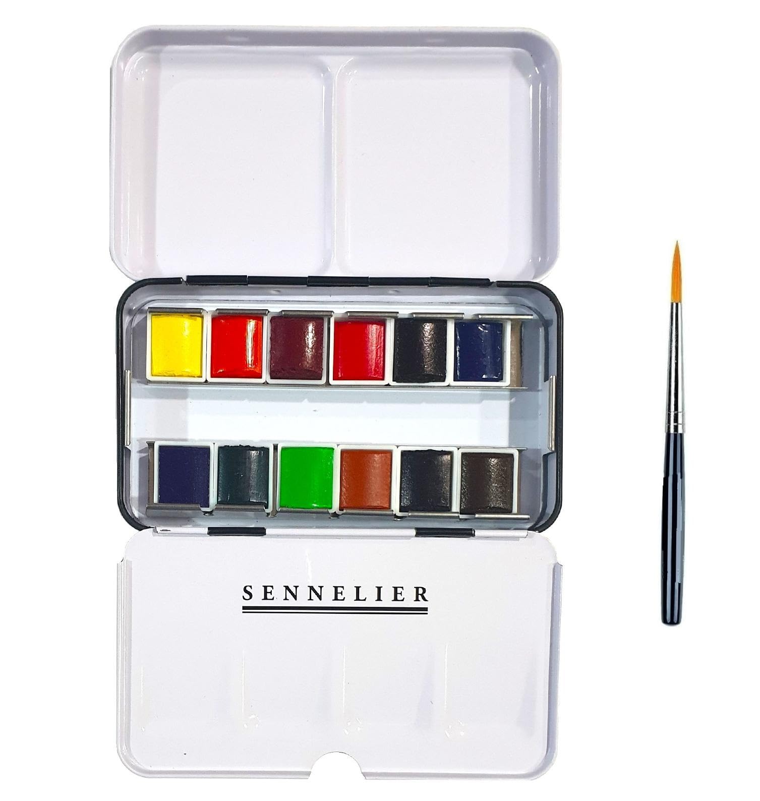Sennelier Boîte de Peinture Aquarelle Extra-Fines,12 demi-godets Boîte en métal,Made in France