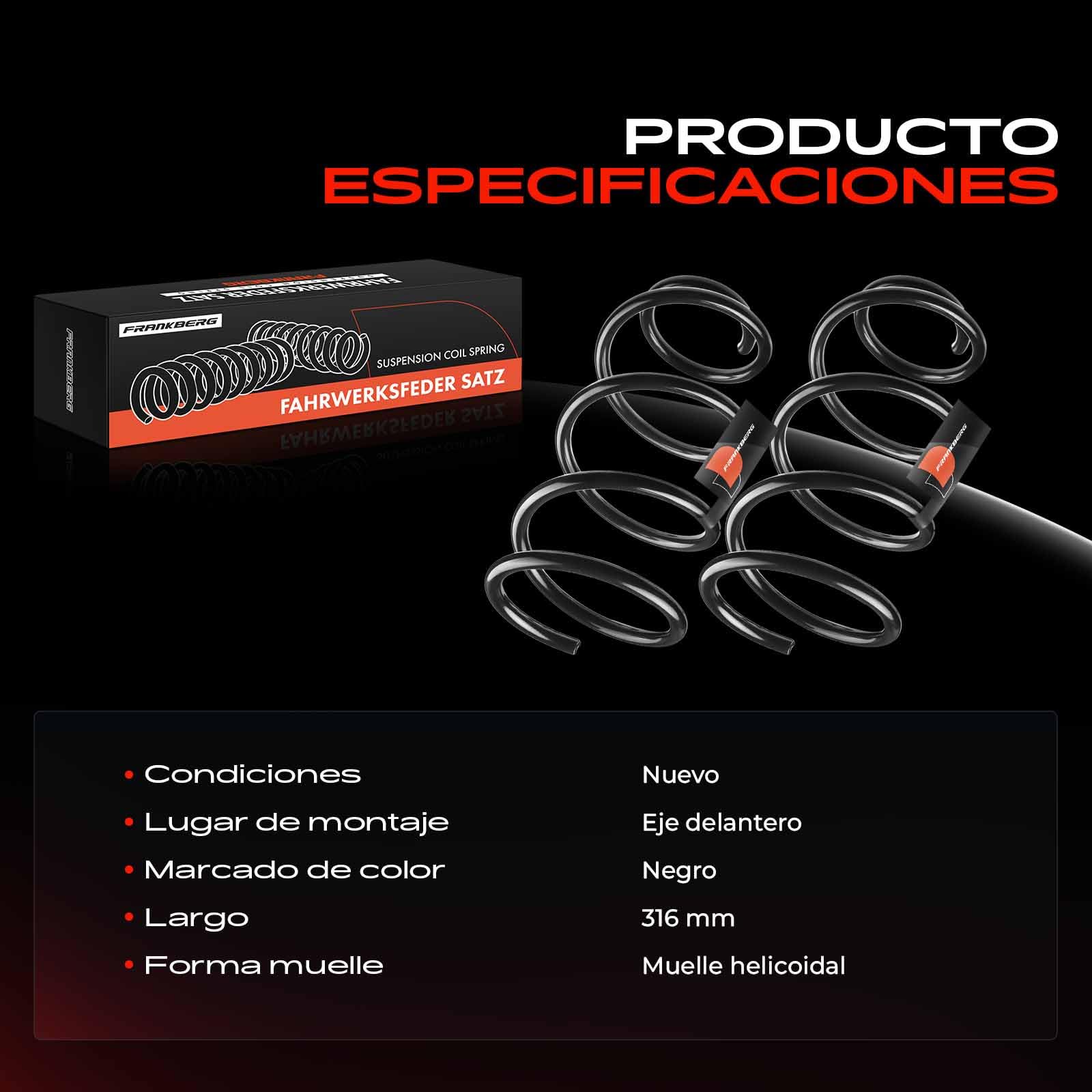 Frankberg 2 muelles de suspensión para eje delantero 31387193 | Compatible con: V40 Hatchback 525 526 ,V40 Hatchback