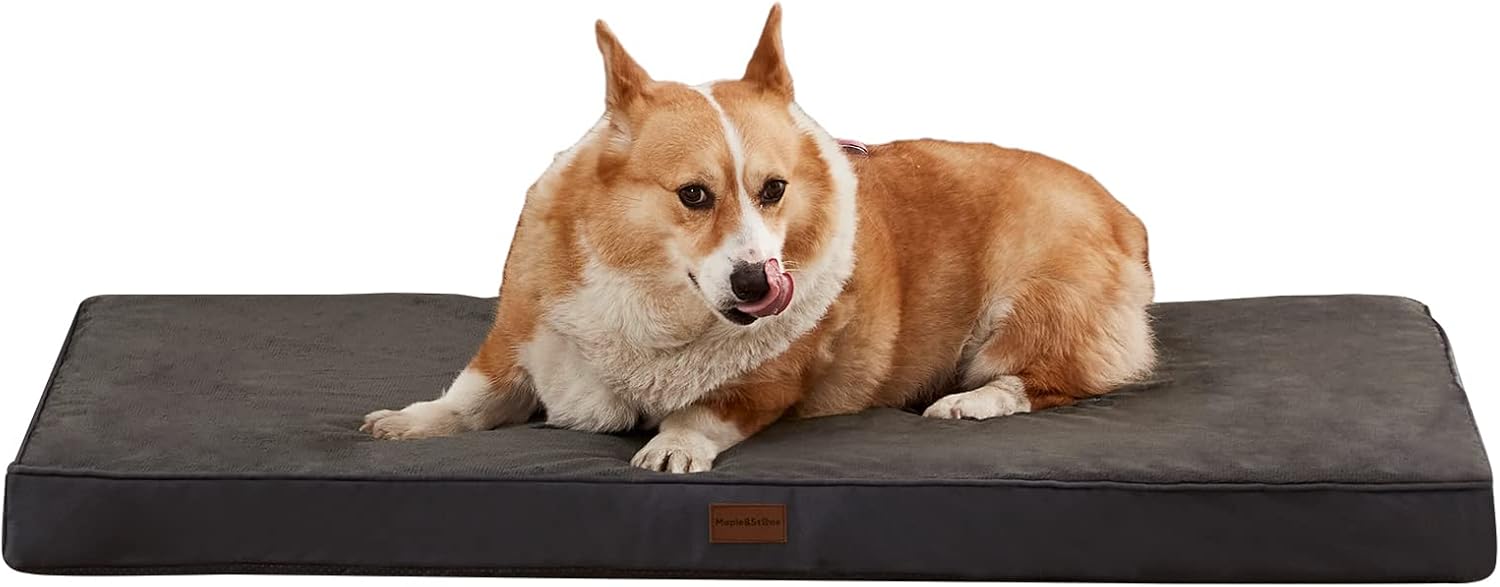Maple&Stone Waterproof Large Dog Bed -Orthopedic Flat Pet Mat Mattress for Crate -Washable Fleece Flannel Removable Cover, Chew…
