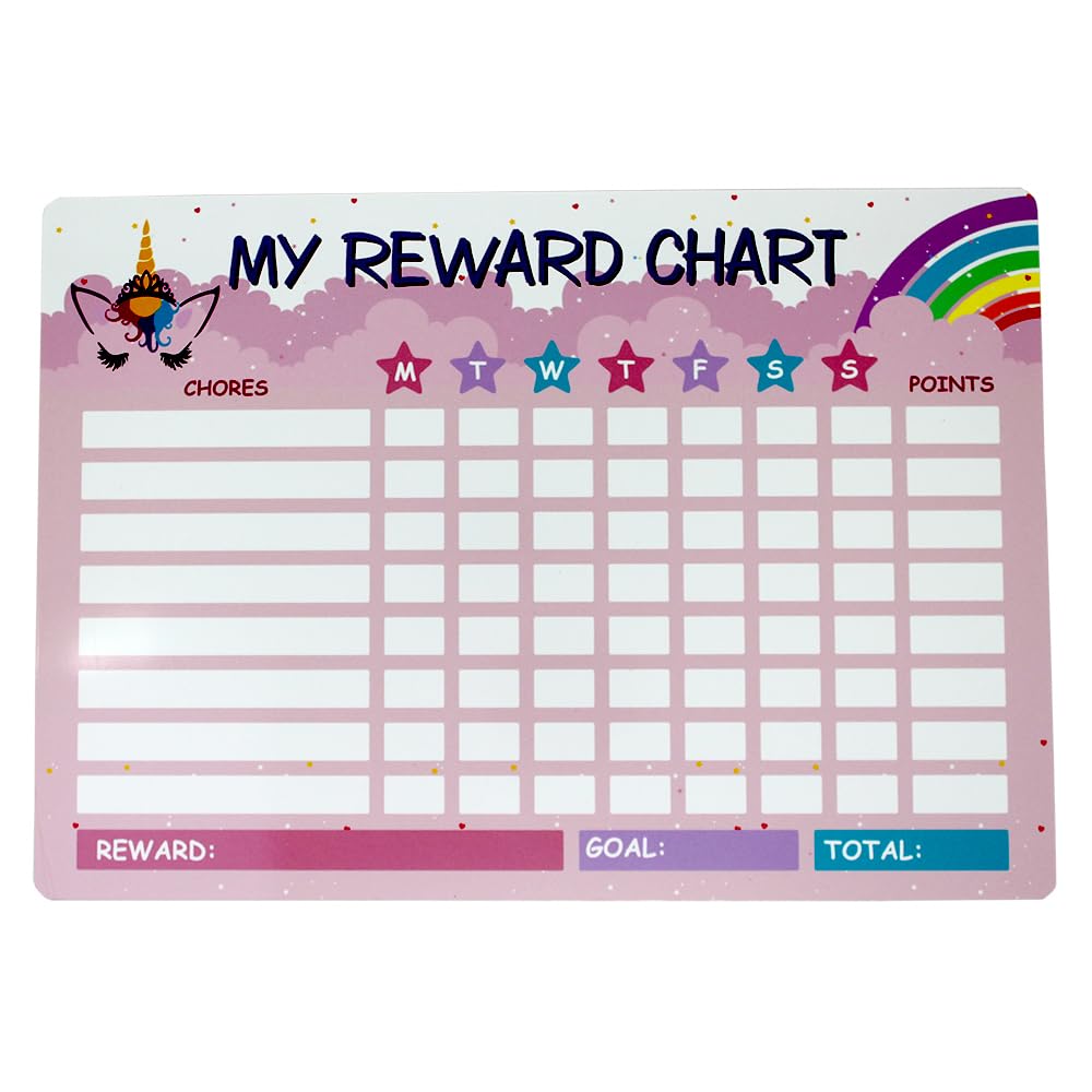 Magnetic Reward Chart for Kids, Girls & Boys | Reward for Kids Behaviour | Reusable Daily Chores Tracker | Reward Board for Home & School Use | Unicorn Design