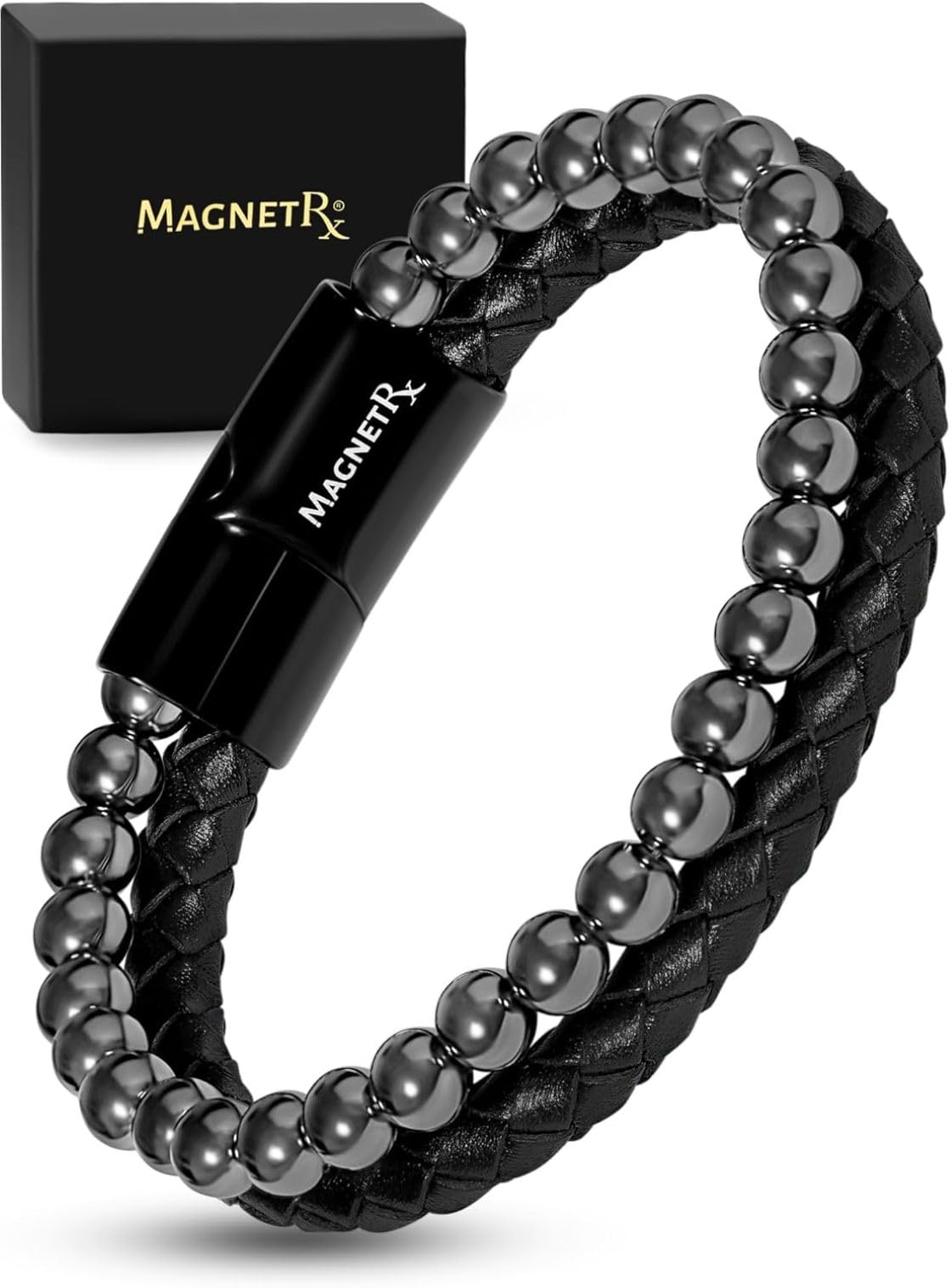 Pulsera magnética de hematita y cuero, piedras naturales, máxima resistencia