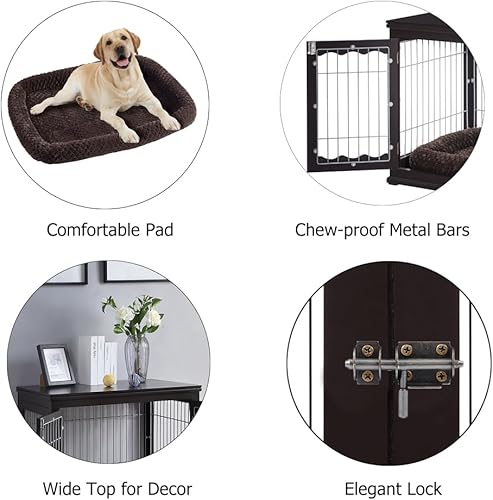 Miniatura 10 de unipaws - Mesa auxiliar con cojín para mascotas, alambre de madera para perros con puertas dobles, diseño moderno, caja de tamaño mediano y grande,