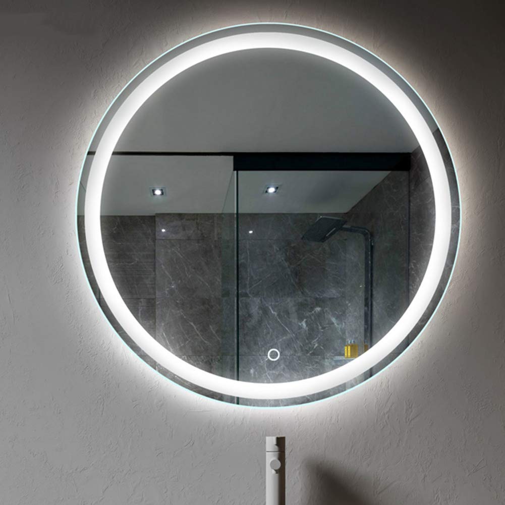 Lustro łazienkowe, lustro łazienkowe do montażu na ścianie, podświetlane diodami LED, okrągłe srebrne lustro z podświetleniem LED, przeciwmgielne HD + przełącznik dotykowy 60 cm/70 cm (białe światło