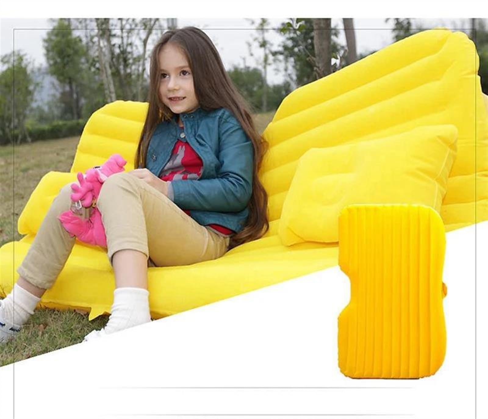 Genérico Colchón Inflable para Coche, Cama Inflable para Viajes En Coche, Sofá Inflable para Camping, Cojín De Aire Antipresión Flocado, Colchón Inflable Portátil (Green)