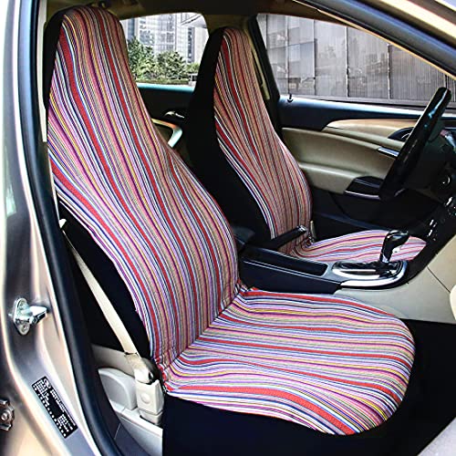 Copap Car Seat Covers Baja Stripe Woven Seat Cover Saddle Blanket Multi-Color 4pc Universal Fits for Car, SUV, Truck with Seat-Belt Pad