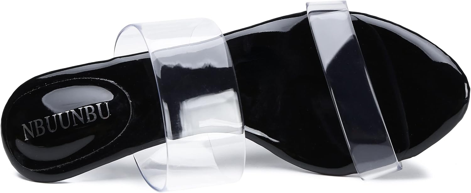 NBUUNBU Clear Heels for Women Silver Black Heels Little Platform Sexy High Heels Sandals Stiletto Kitten Open Toe Dress Shoes Comfortable Double Transparent Strap Heeled Sandals Mule - Image 6