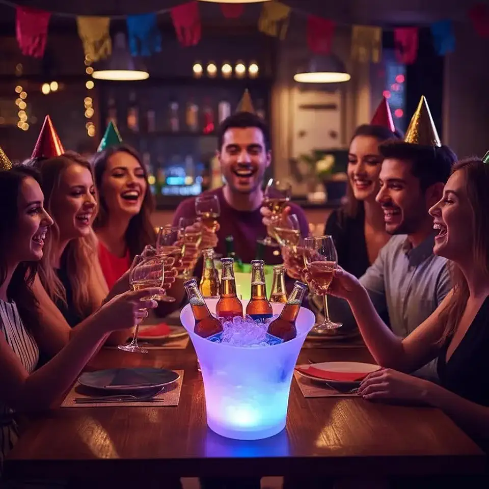 Balde de Gelo com Iluminação LED e Caixa de Som, Multicolorido, Plástico Translúcido, para Garrafas e Bebidas