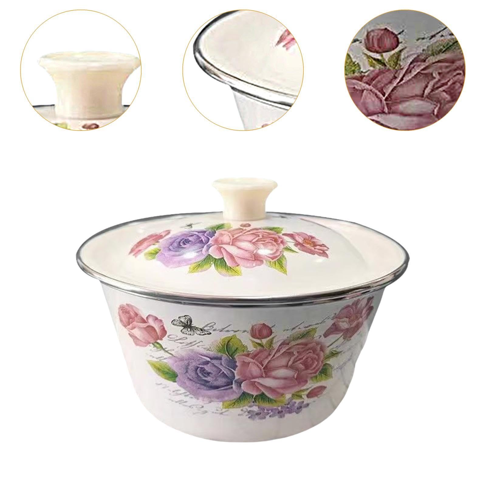 Amazon｜YunJove 琺瑯ミキシングボウル 花柄装飾 厚手構造 レトロ風 蓋