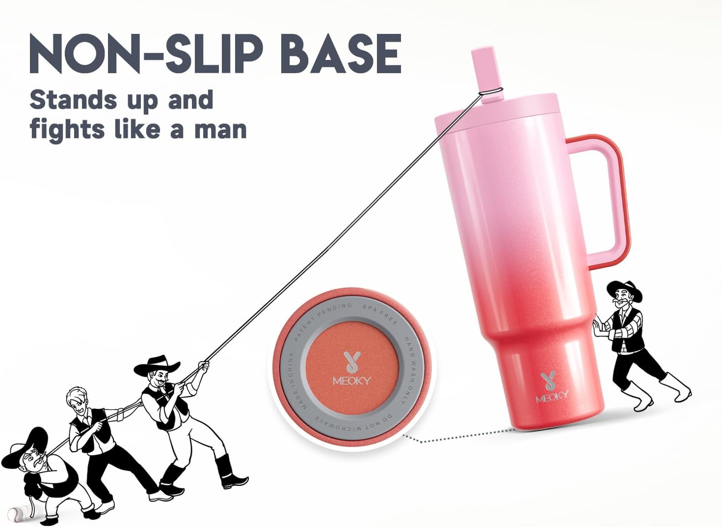 Meoky 40 oz Tumbler with Handle and Flip Straw, 100% Leakproof Tumbler with Lid and Straw, Stainless Steel Insulated Cup, Cupholder Friendly, Keeps Cold for 34 Hours (Flamingo) - Image 8