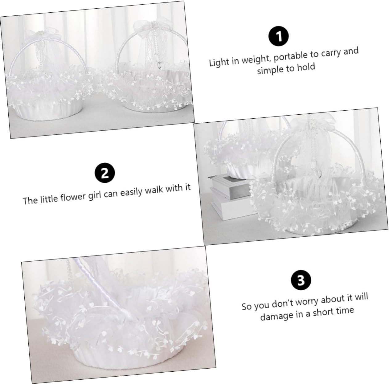 Lace Wedding Basket Handheld Portable Foldable Flower Girl Basket White Elegant Ceremony Supplies for Wedding Party Decoration