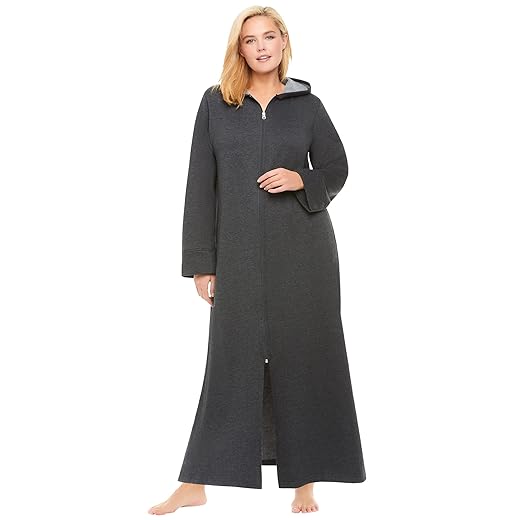 Dreams & Co. Women's Plus Size Petite Long Hooded Fleece Sweatshirt Robe - 5X, Heather Charcoal Black