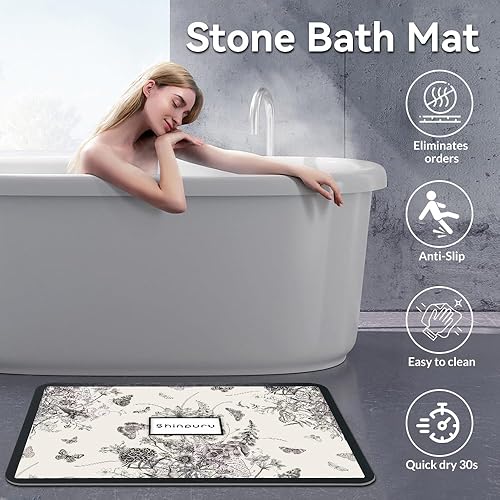Miniatura 3 de Shinpuru Tapete de baño de piedra, tapete de ducha de tierra de diatomeas, secado rápido, antideslizante, elegante tapete de baño de piedra ultra