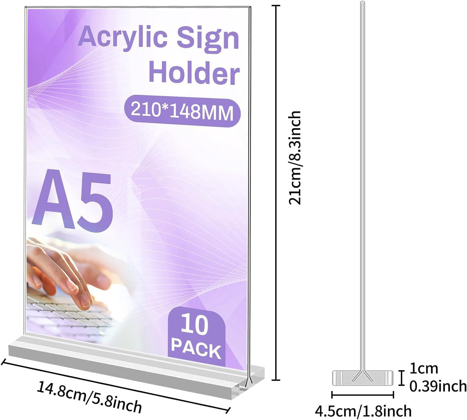 A5 Acryl-Schilderhalter, 10 Stück, T-Form, A5, transparenter Schilderhalter, A5, Acryl-Poster, doppelseitig, für Tisch, Restaurant, Hotel, Dokumente, Büro
